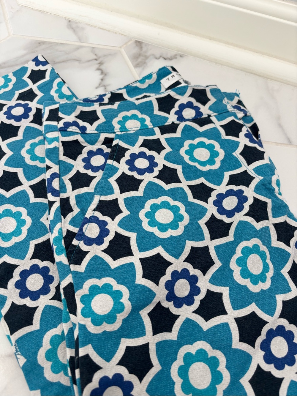Trina Turk Teal & Navy Floral Straight-Leg Pants - Picture 2 of 5